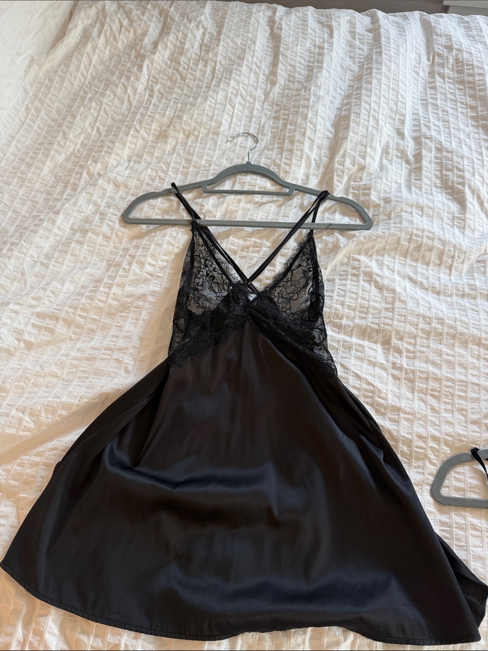 Lovers + Friends Black Lace-Trim Satin Slip Chemise